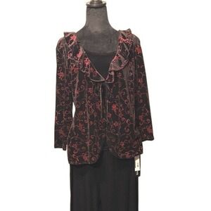 Notations NWT Red Black Glitter Frenzy Velvet Top & Pants Set Holiday Outfit Med